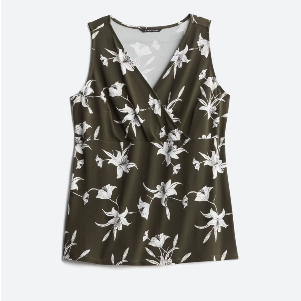 Faux wrap top - olive floral - like new, worn once.